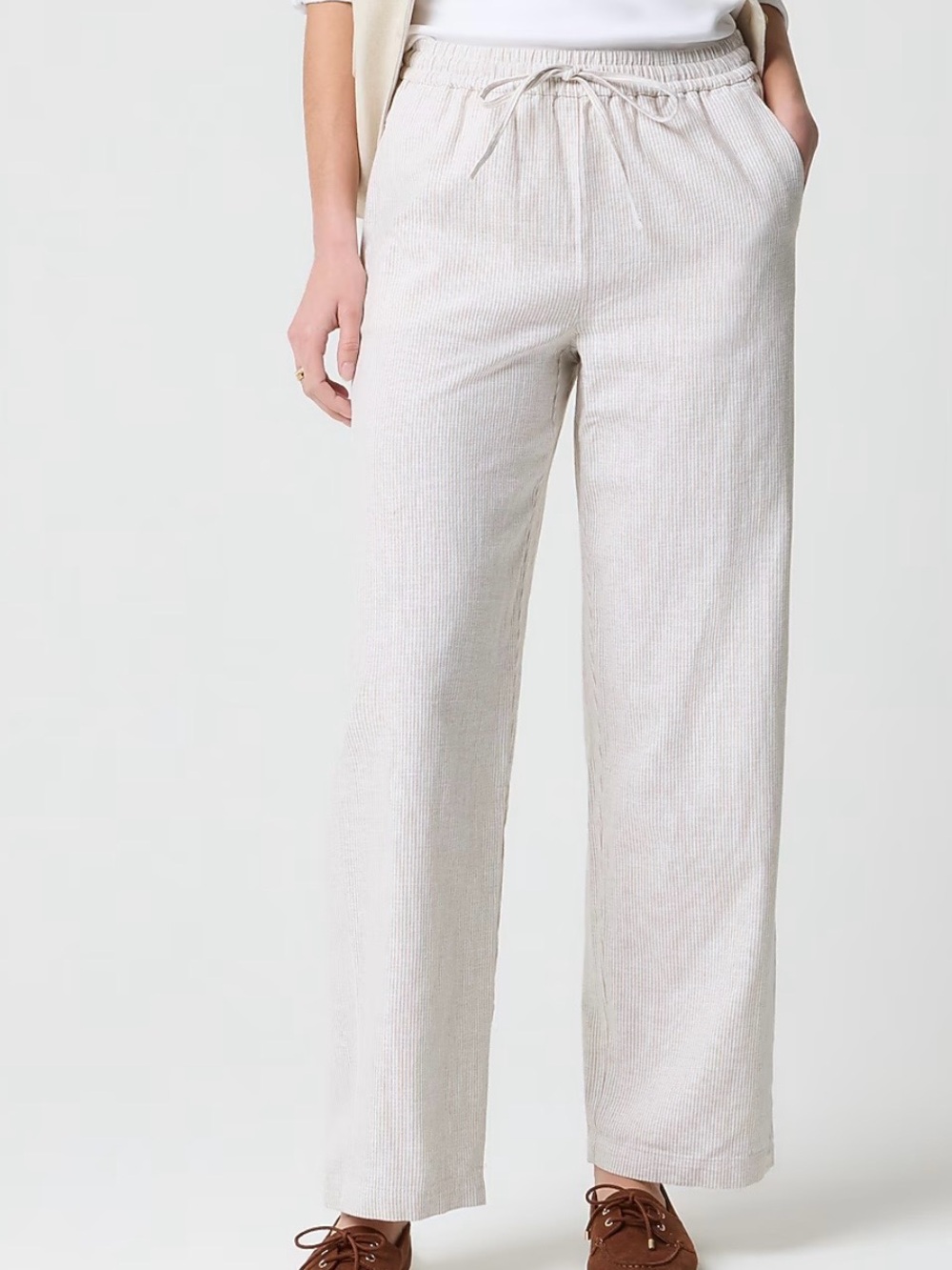J. Crew Light Beige Wide-Leg Drawstring Pants. NWT. Linen & Cotton